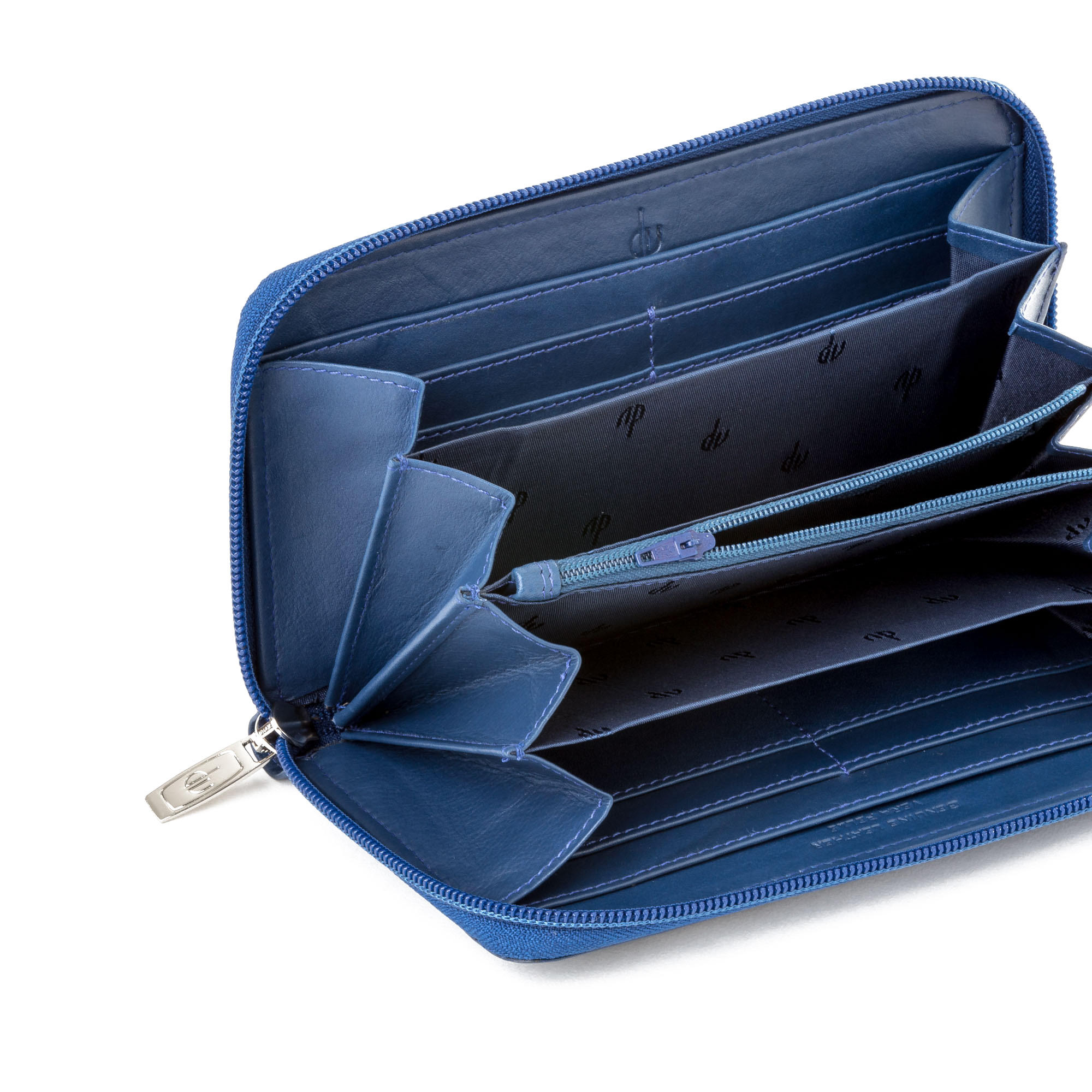 Zip around purse for women leather Expanding long wallet DV Blue | eBay